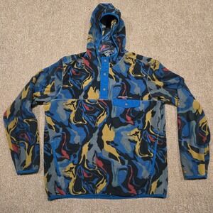 Eddie Bauer Fleece Hoodie Mens Large Blue Abstract Swirl Snap Pullover Outdoor